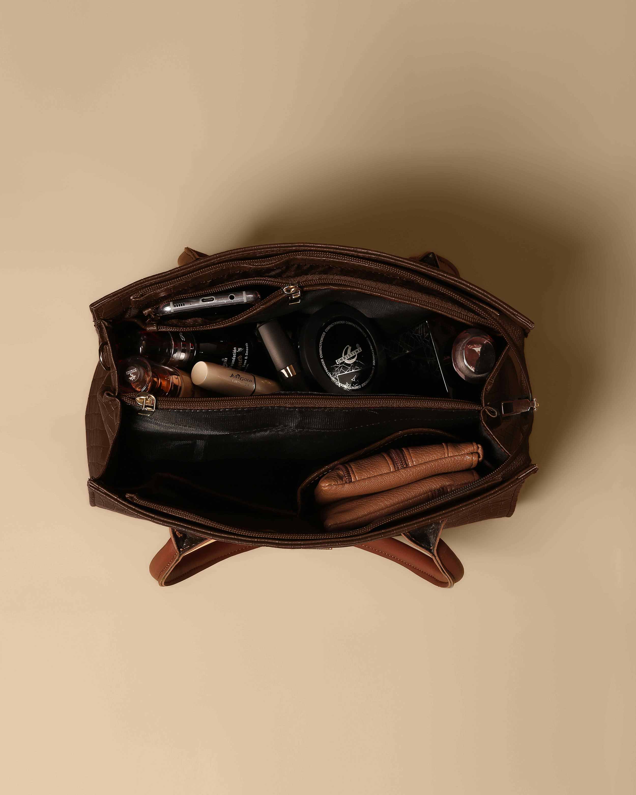 Vintage Crocodile Bag Chocolate Brown with Women's Wallet Chocolate Brown